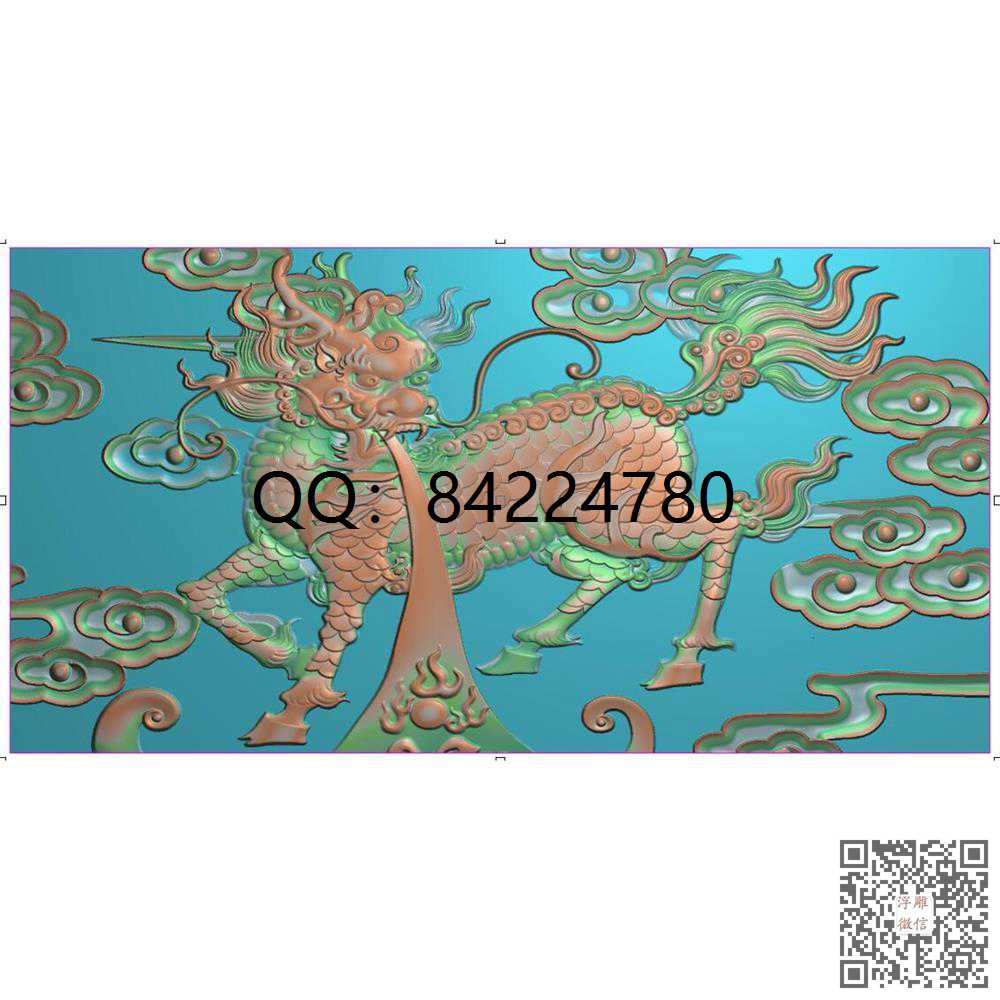 麒麟祥云门板背板_吉祥动物中式神兽精雕图浮雕图